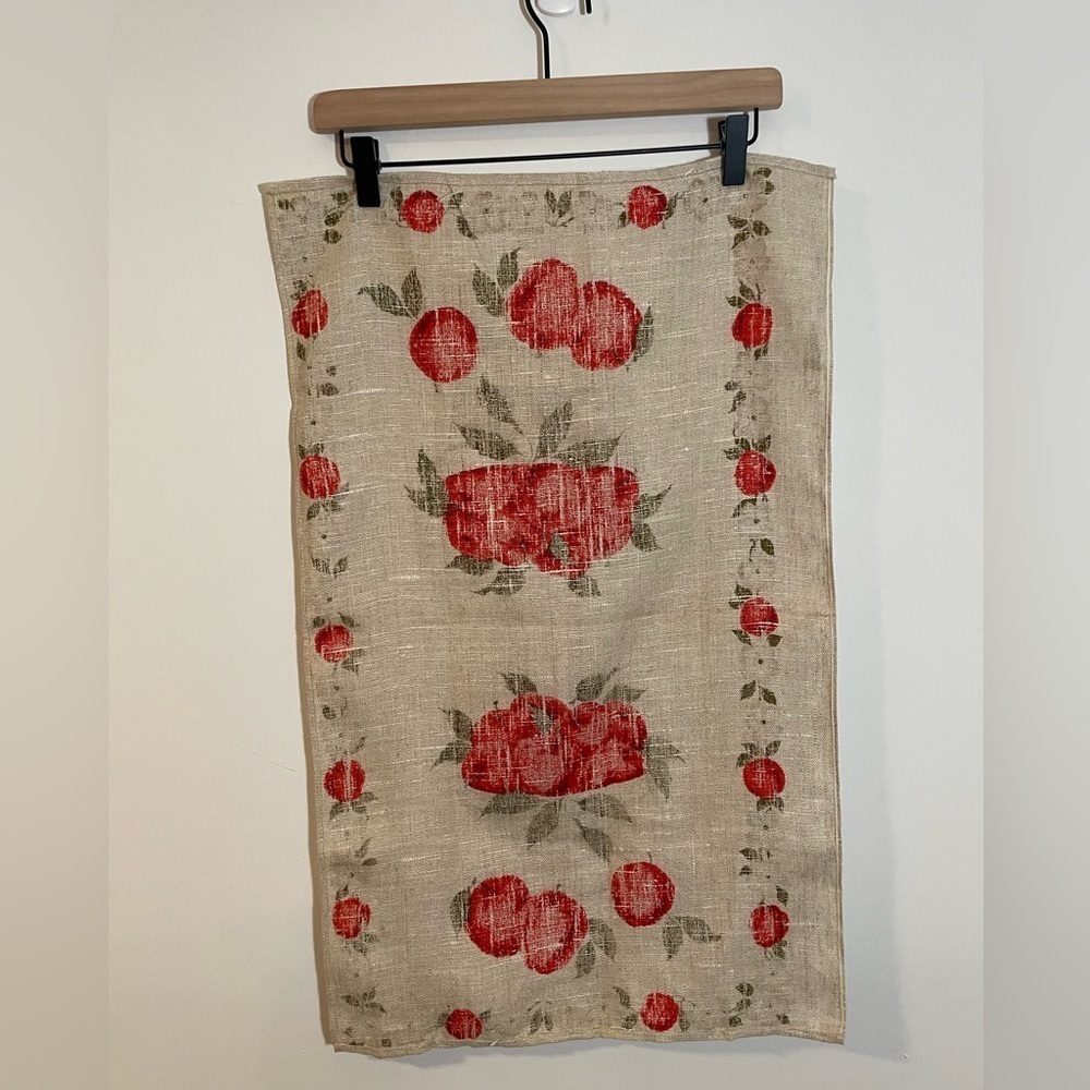 Vintage Parisian Prints Tea Towel, All Pure Linen Apple Baskets Orchard With Tag - Picture 2 of 7